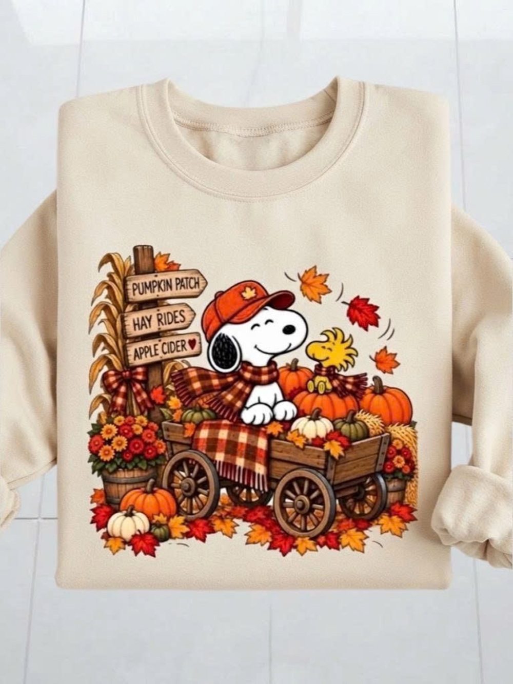 Vintage Snoopy Pumpkin Patch Sweatshirt - Cream Fall Top